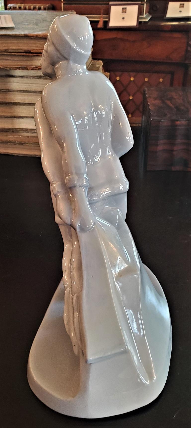 Belgian Art Deco Charles Catteau BFK Ice Skater Sculpture In Excellent Condition For Sale In Dallas, TX