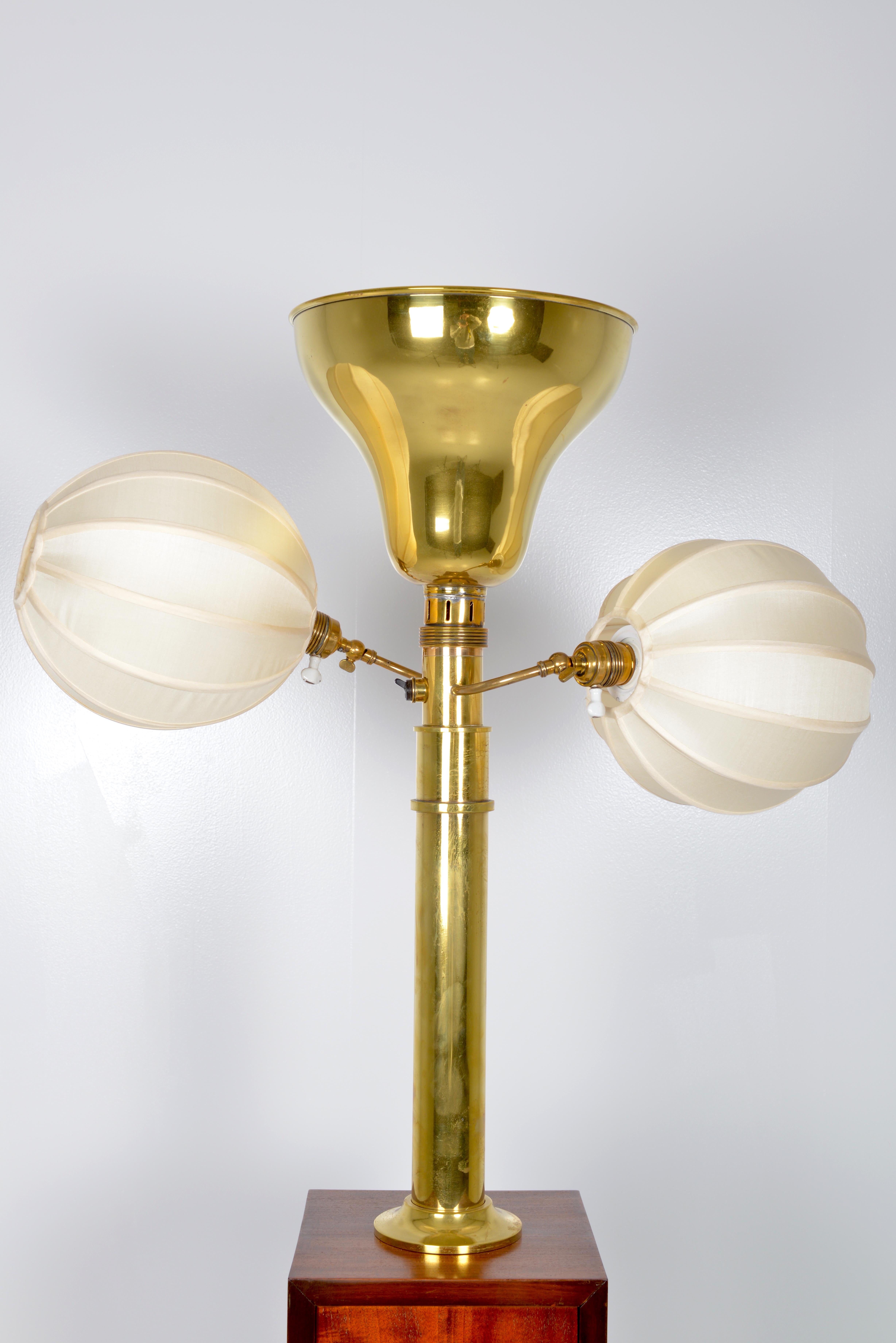 20th Century Belgian Art Deco Mahogany Standard Lamp, circa 1930 For Sale