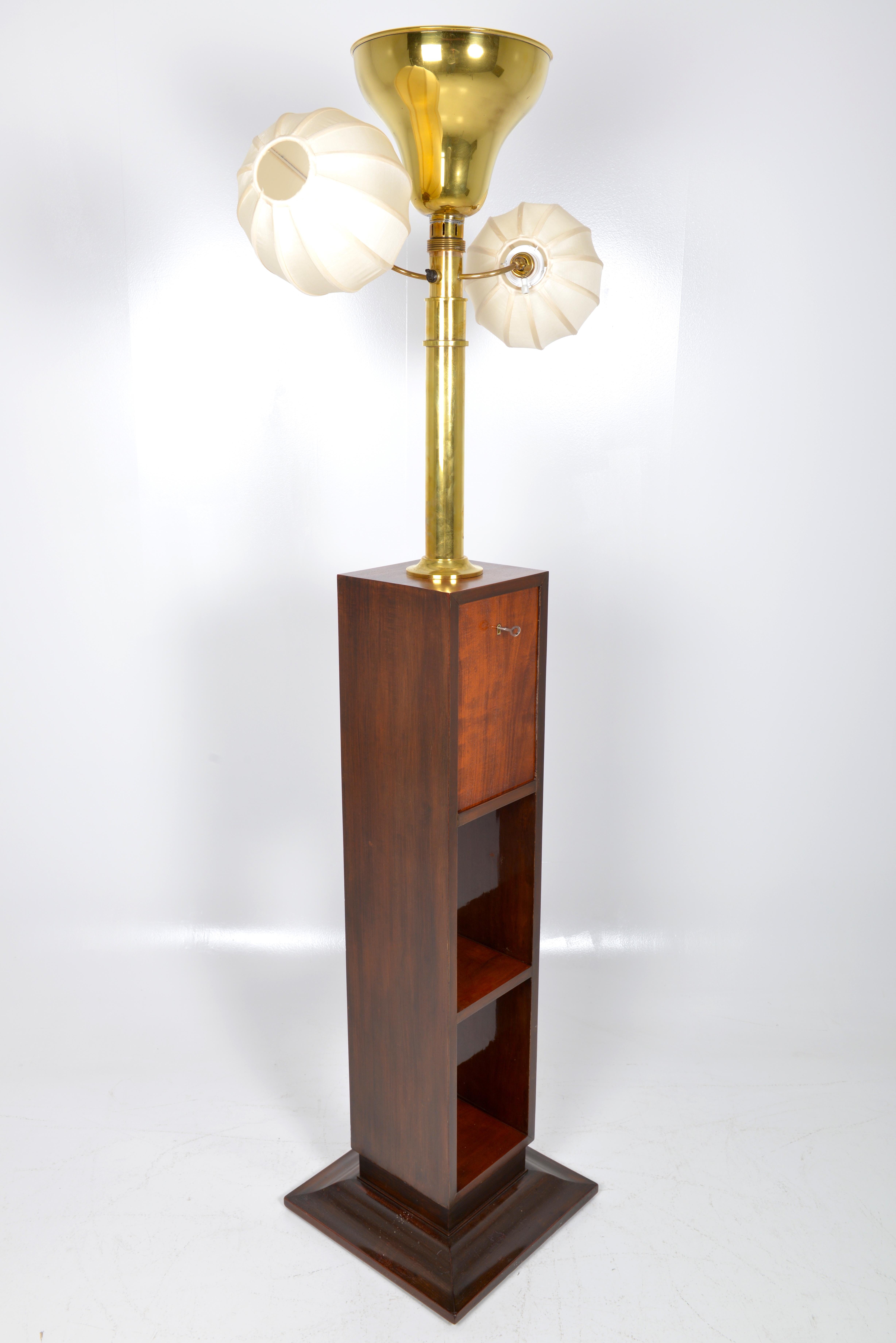 Belgian Art Deco Mahogany Standard Lamp, circa 1930 For Sale 1