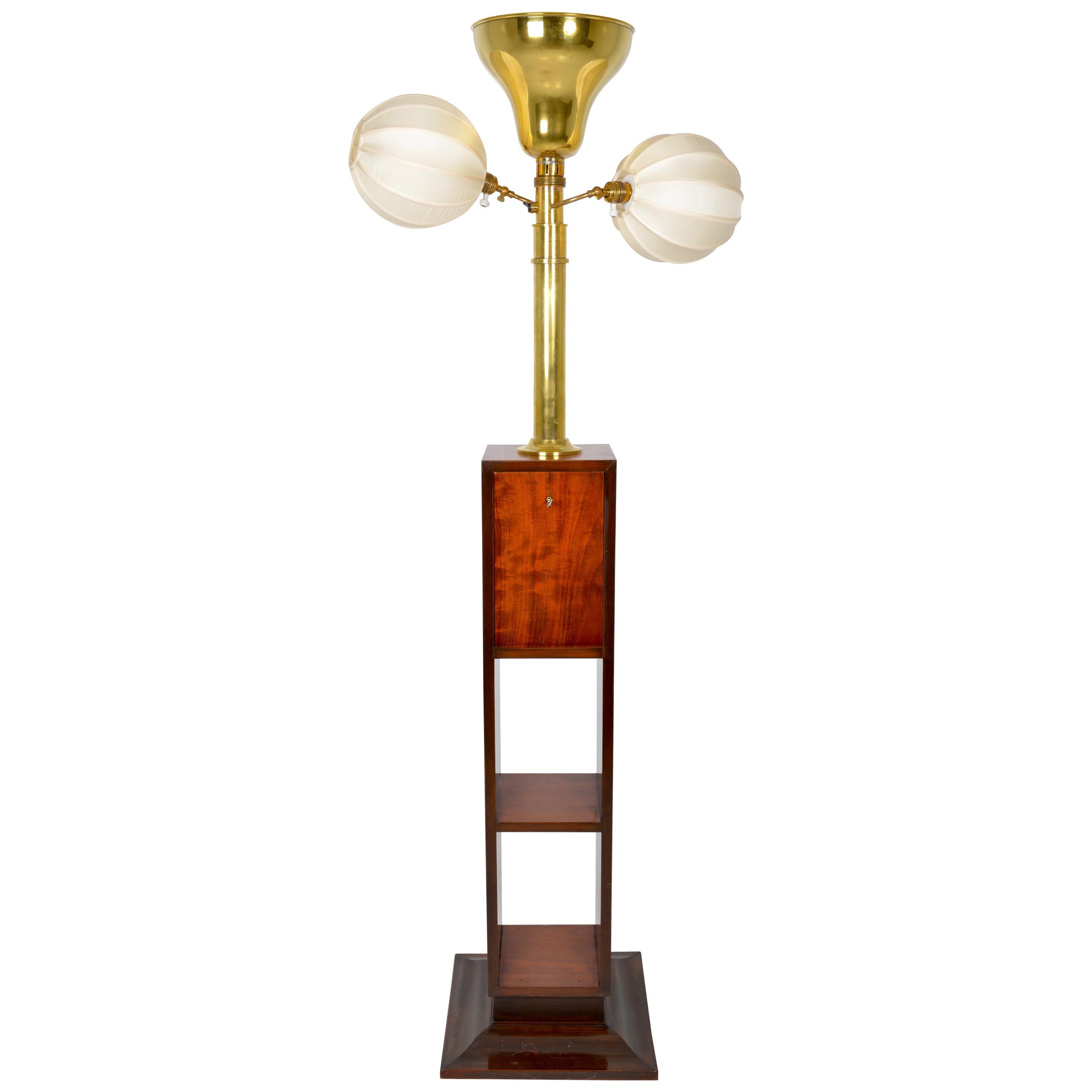 Belgian Art Deco Mahogany Standard Lamp, circa 1930 For Sale