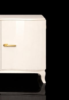 Belgian Art Deco Off White Lacquer & Walnut Credenza / Sideboard, 20th Century