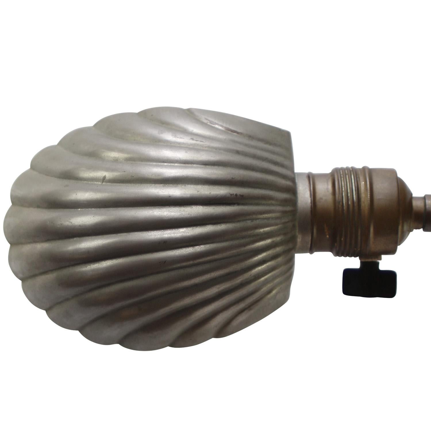 French Belgian Art Deco Shell Brass Goose Neck Desk Table Lamp For Sale