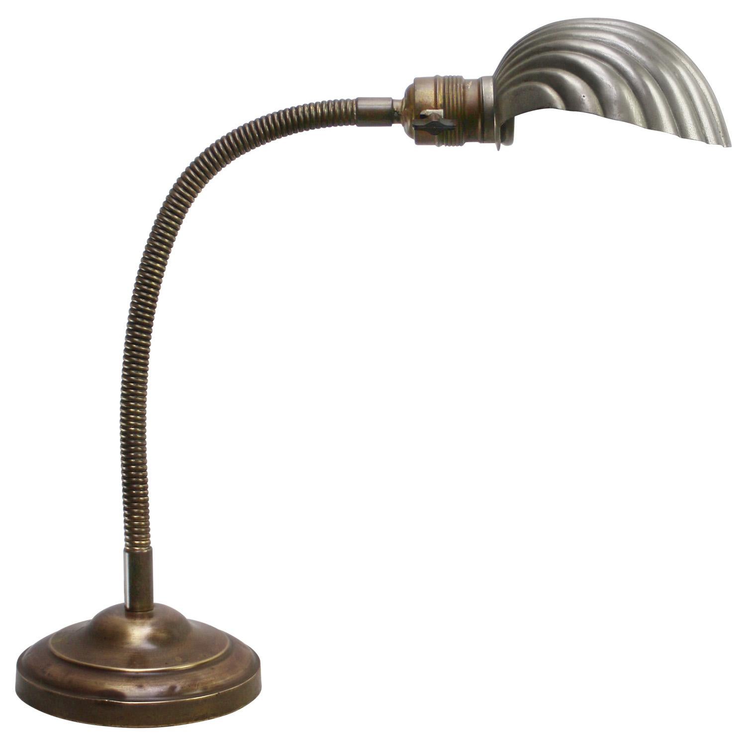 Belgian Art Deco Shell Brass Goose Neck Desk Table Lamp 1