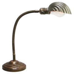 Belgian Art Deco Shell Brass Goose Neck Desk Table Lamp