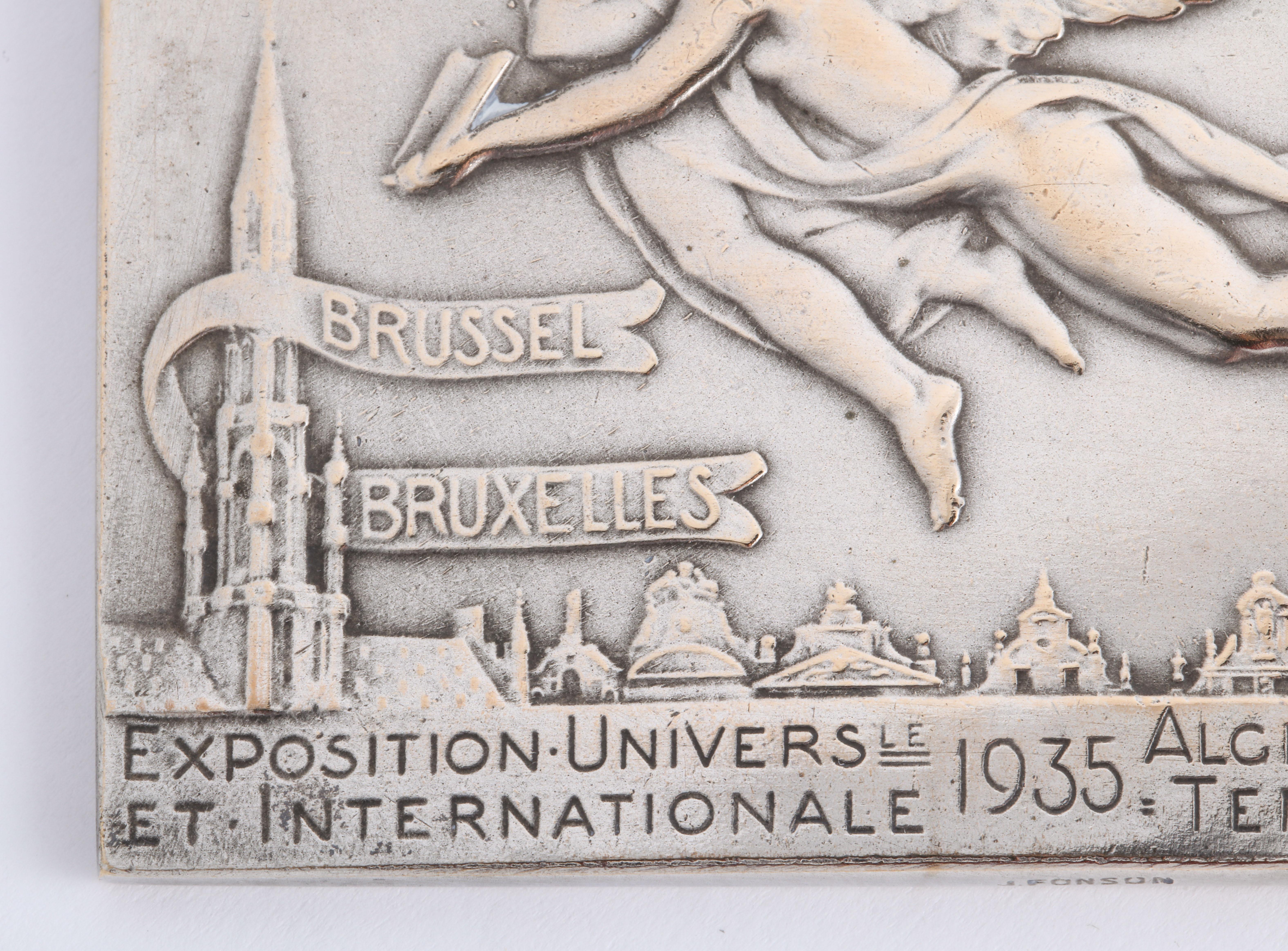Belgian Art Deco Silvered Bronze Medal Universal International Exhibition, 1935 For Sale 1