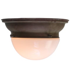 Belgian Art Deco Train Flush Mount Ceiling Lamp, White Opaline Glass, 1910