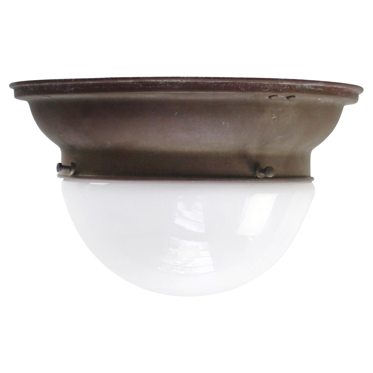 Belgian Art Deco Train Flush Mount Ceiling Lamp, White Opaline Glass, 1910