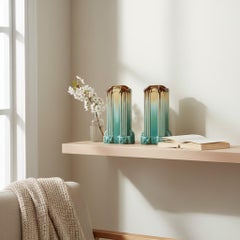 Belgian Art Deco Turquoise Earthenware Vases by Thulin