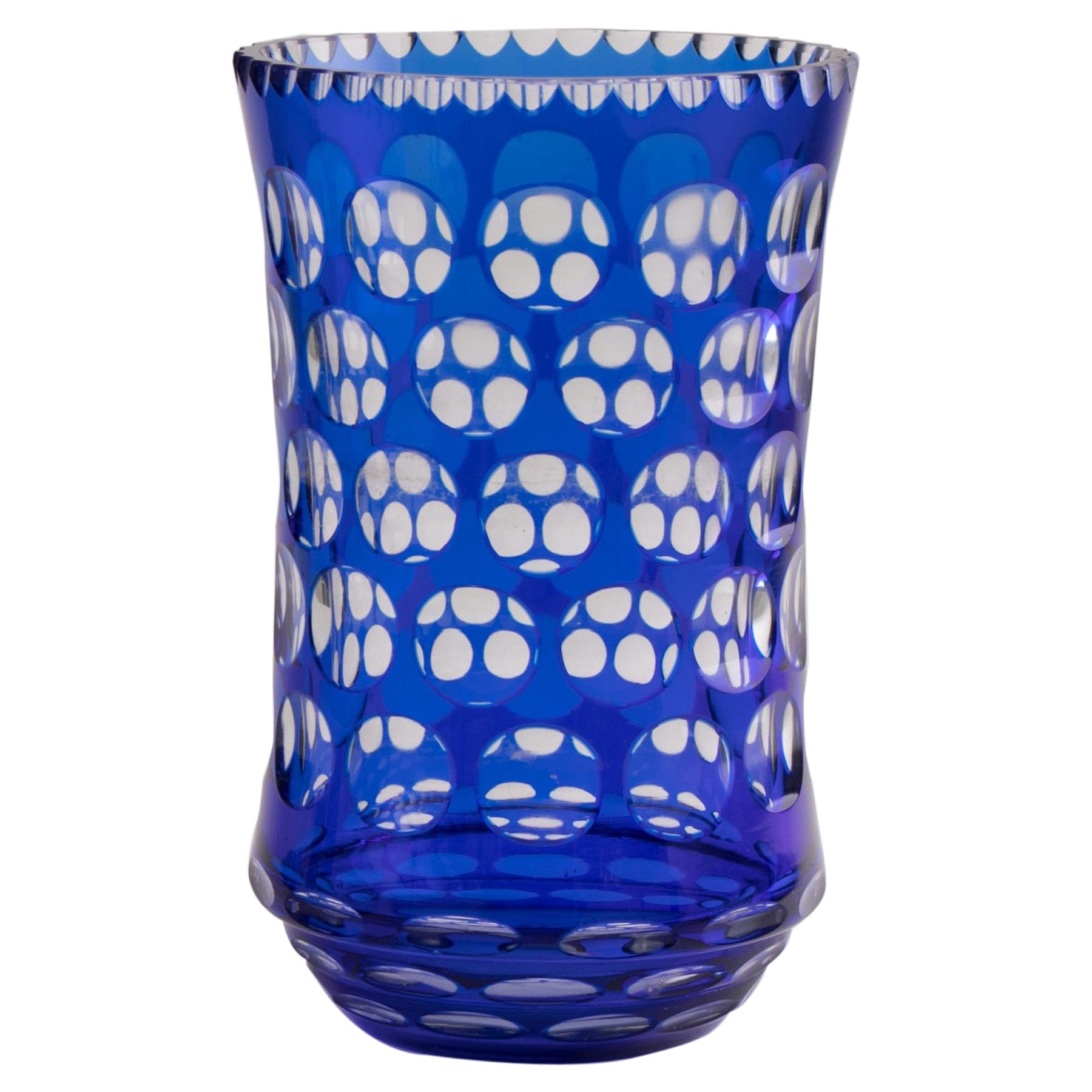 Belgian Art Deco Val St Lambert Blue Crystal Vase, circa 1920 For Sale