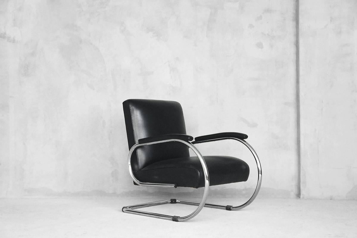 Plated Belgian Art Deco Vilvoure Chair by Tubax, 1950s