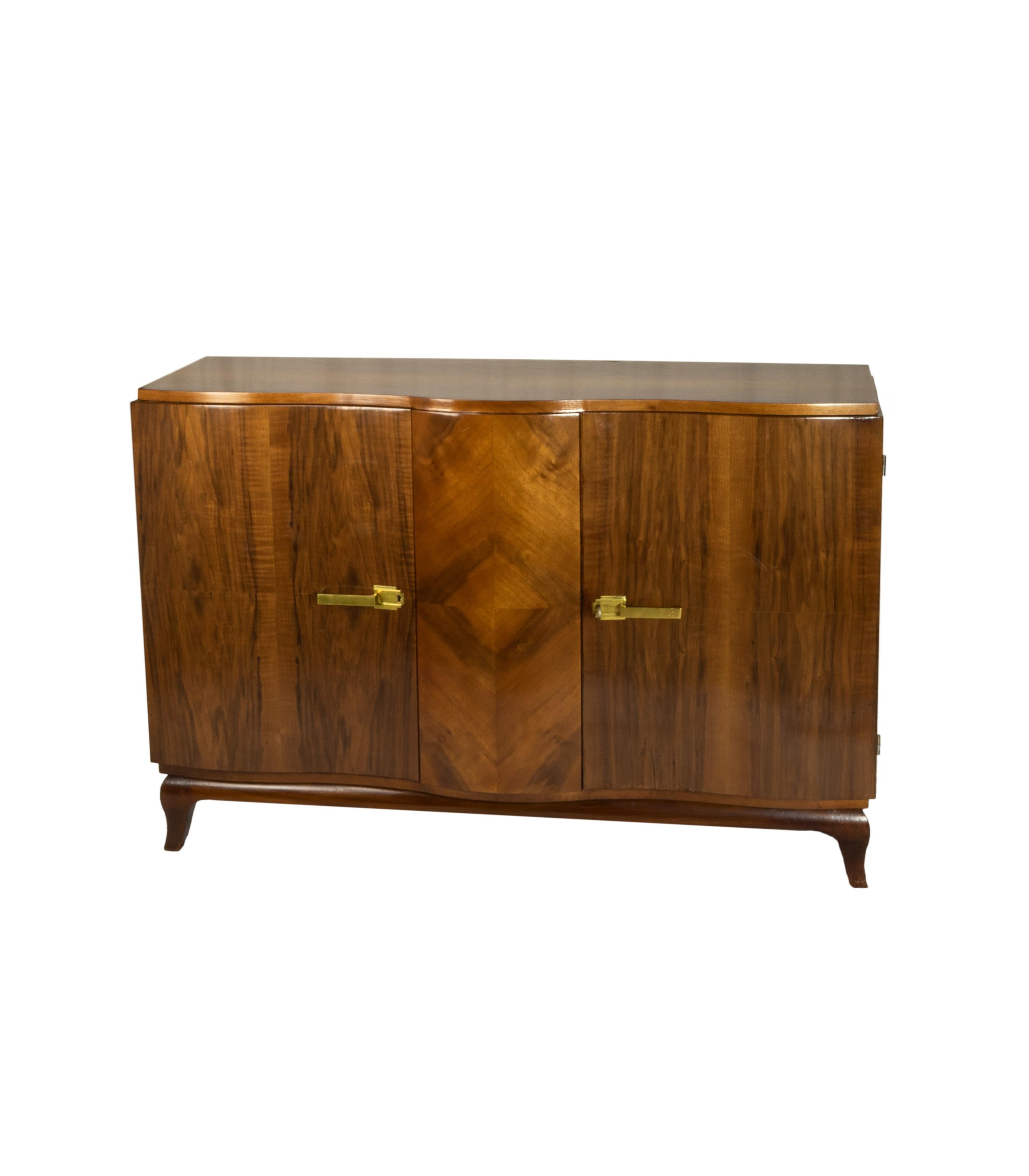 French Belgian Art Deco Walnut Sideboard, 20th Century For Sale