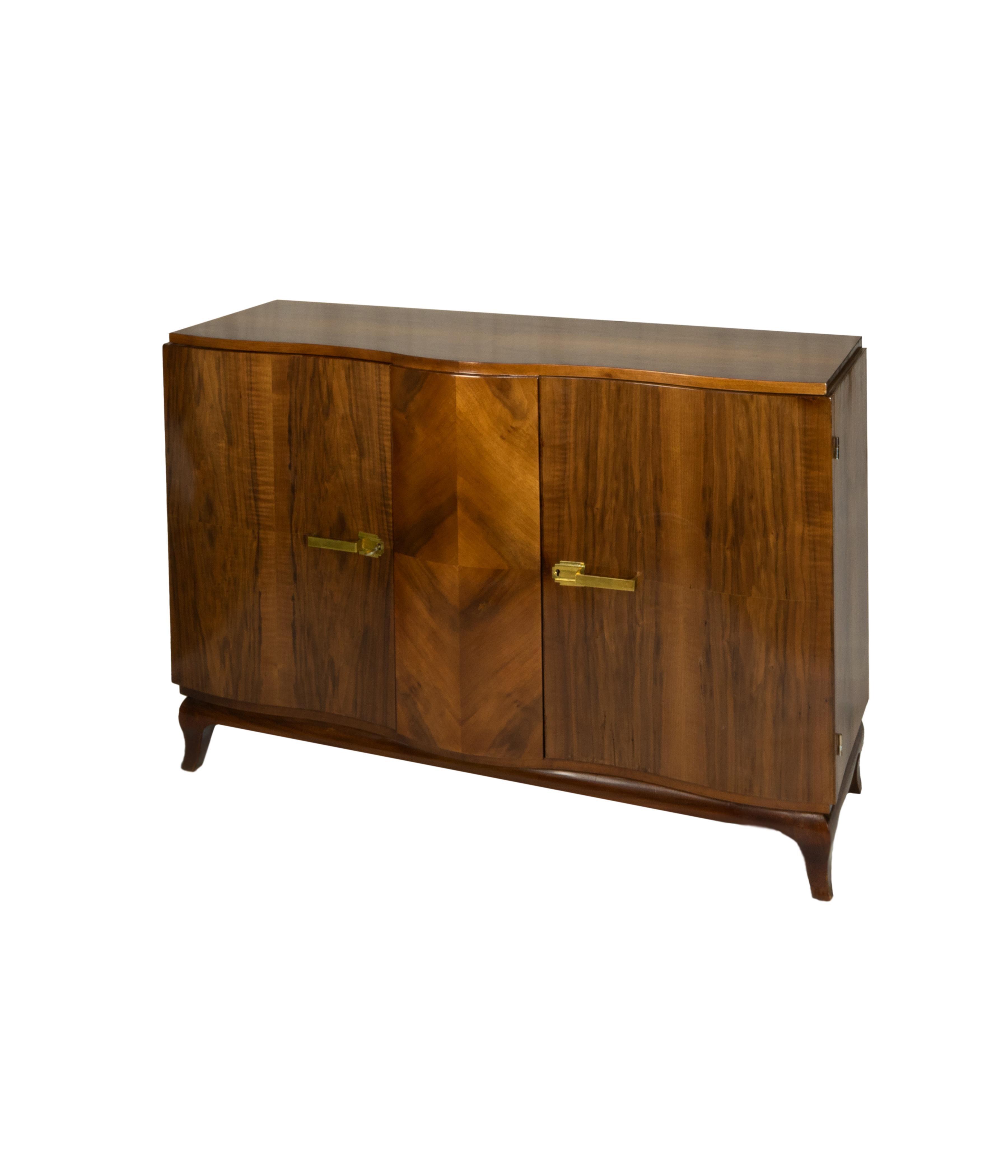 French Belgian Art Deco Walnut Sideboard, 20th Century For Sale