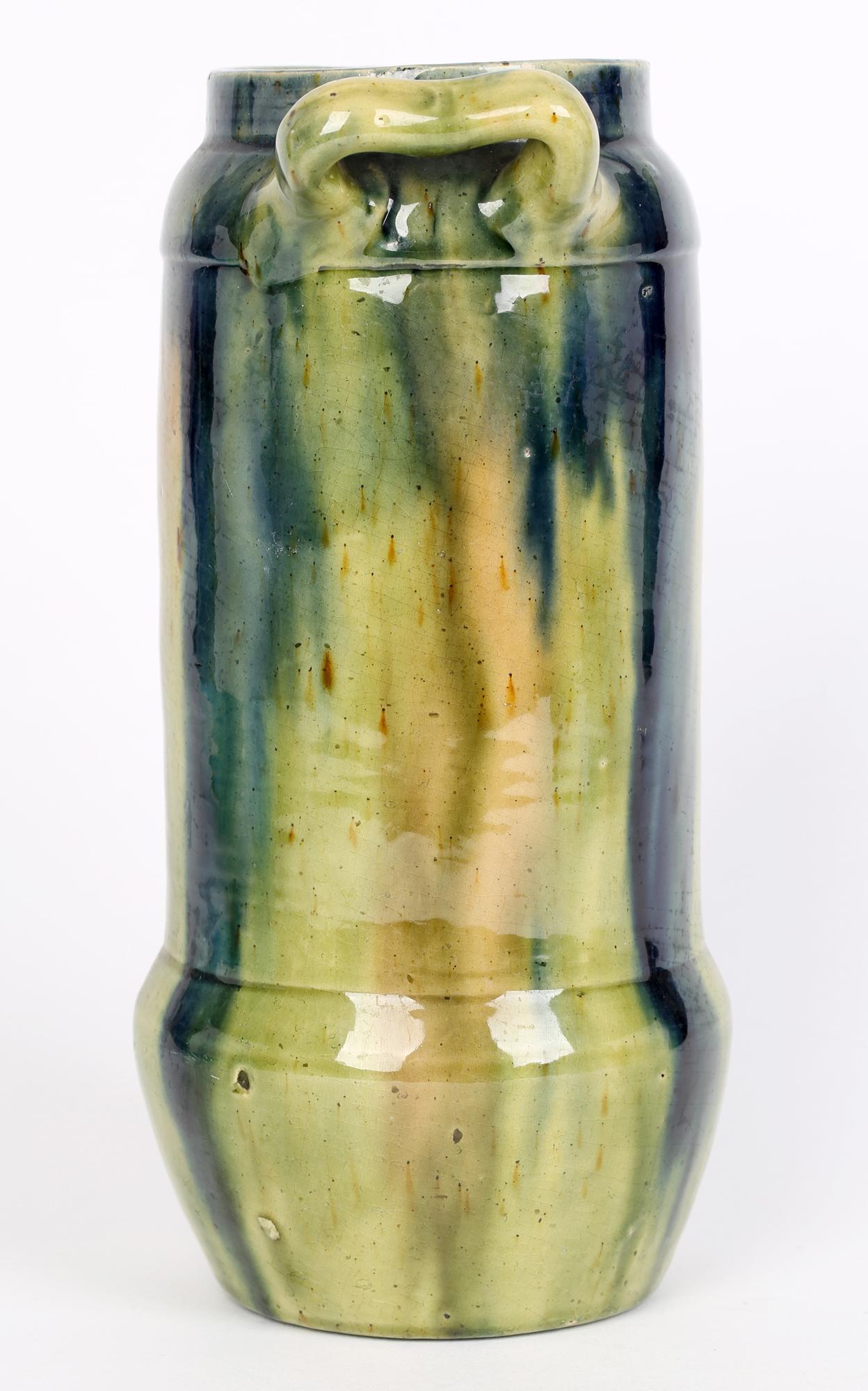Early 20th Century Belgian Art Nouveau Drip Glazed Provincial Art Pottery Vase