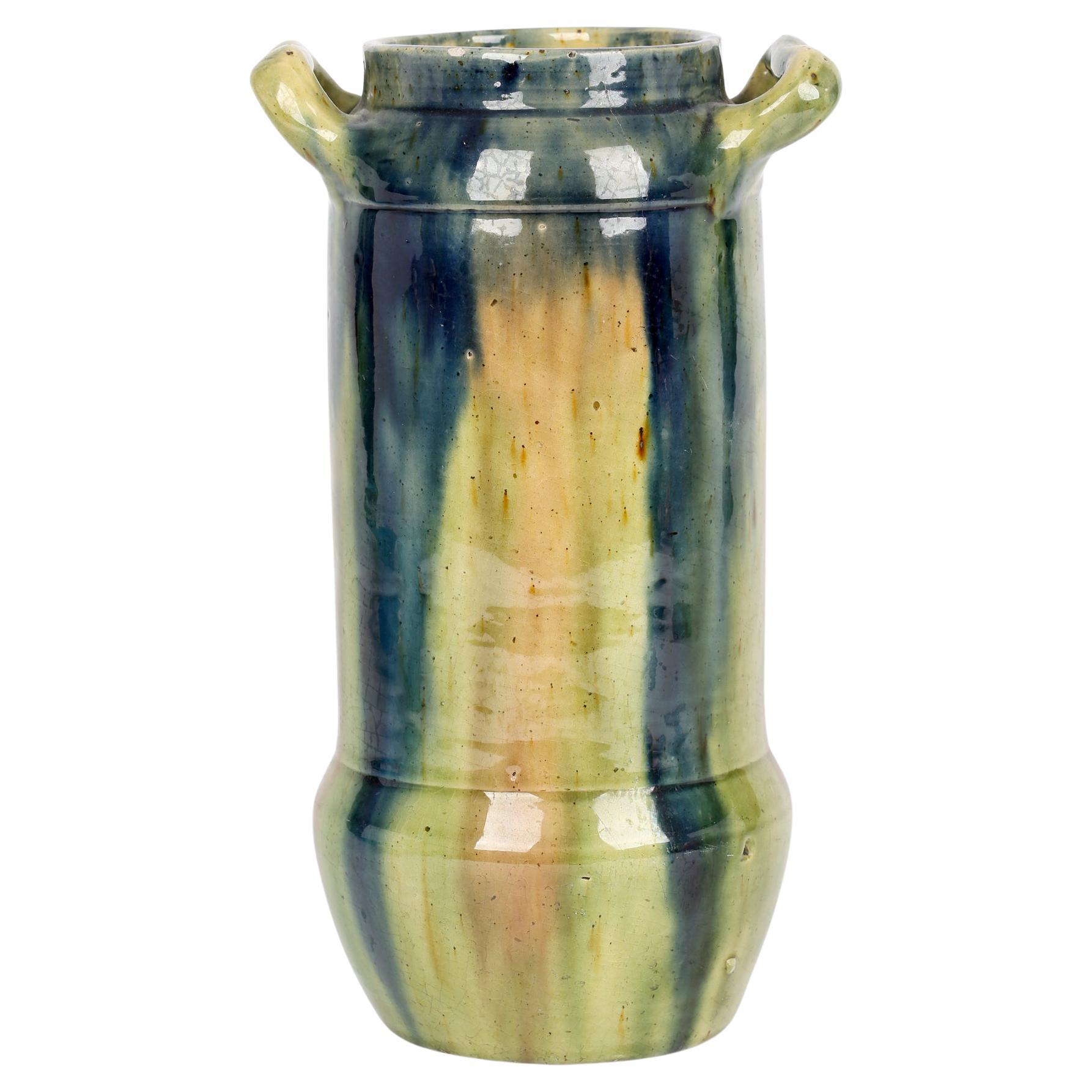 Belgian Art Nouveau Drip Glazed Provincial Art Pottery Vase For Sale