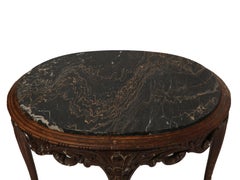 Belgian Art Nouveau Oval Carved Side Table With Marble Top