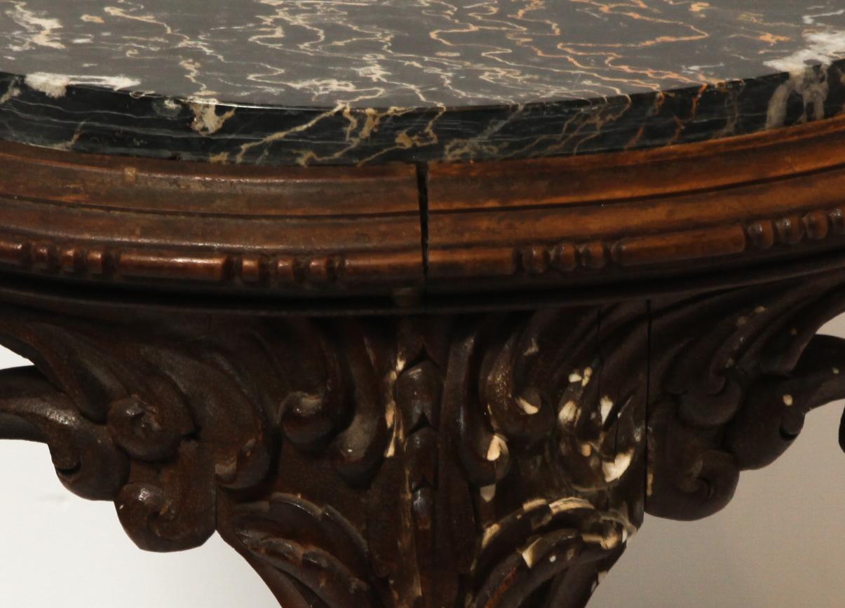 Belgian Art Nouveau Oval Carved Side Table With Marble Top 2