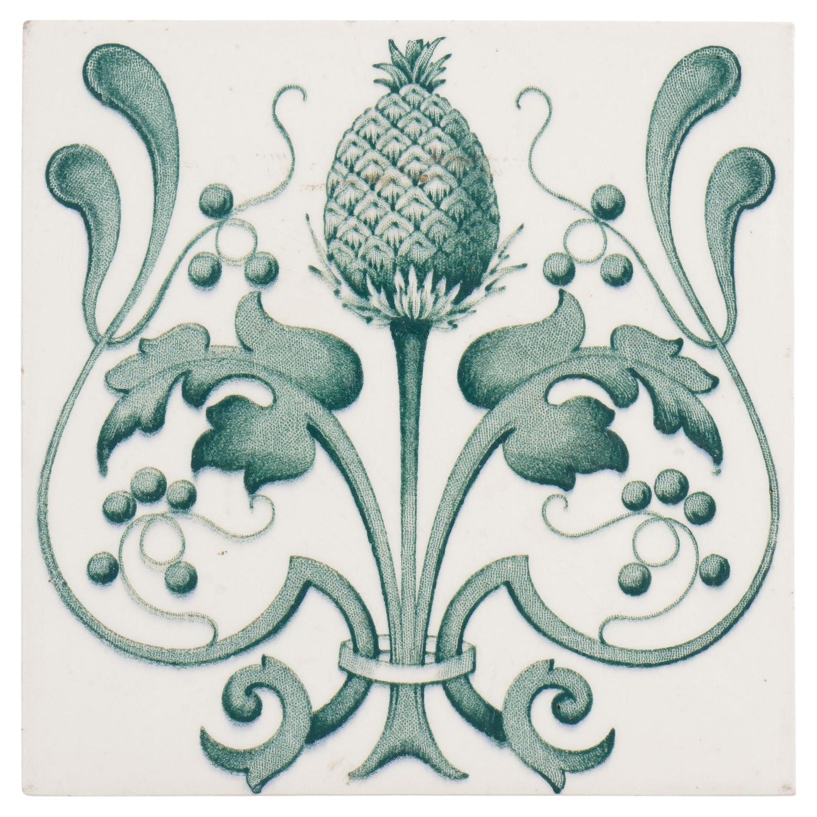 Belgian Art Nouveau tile with floral design, c. 1920 For Sale
