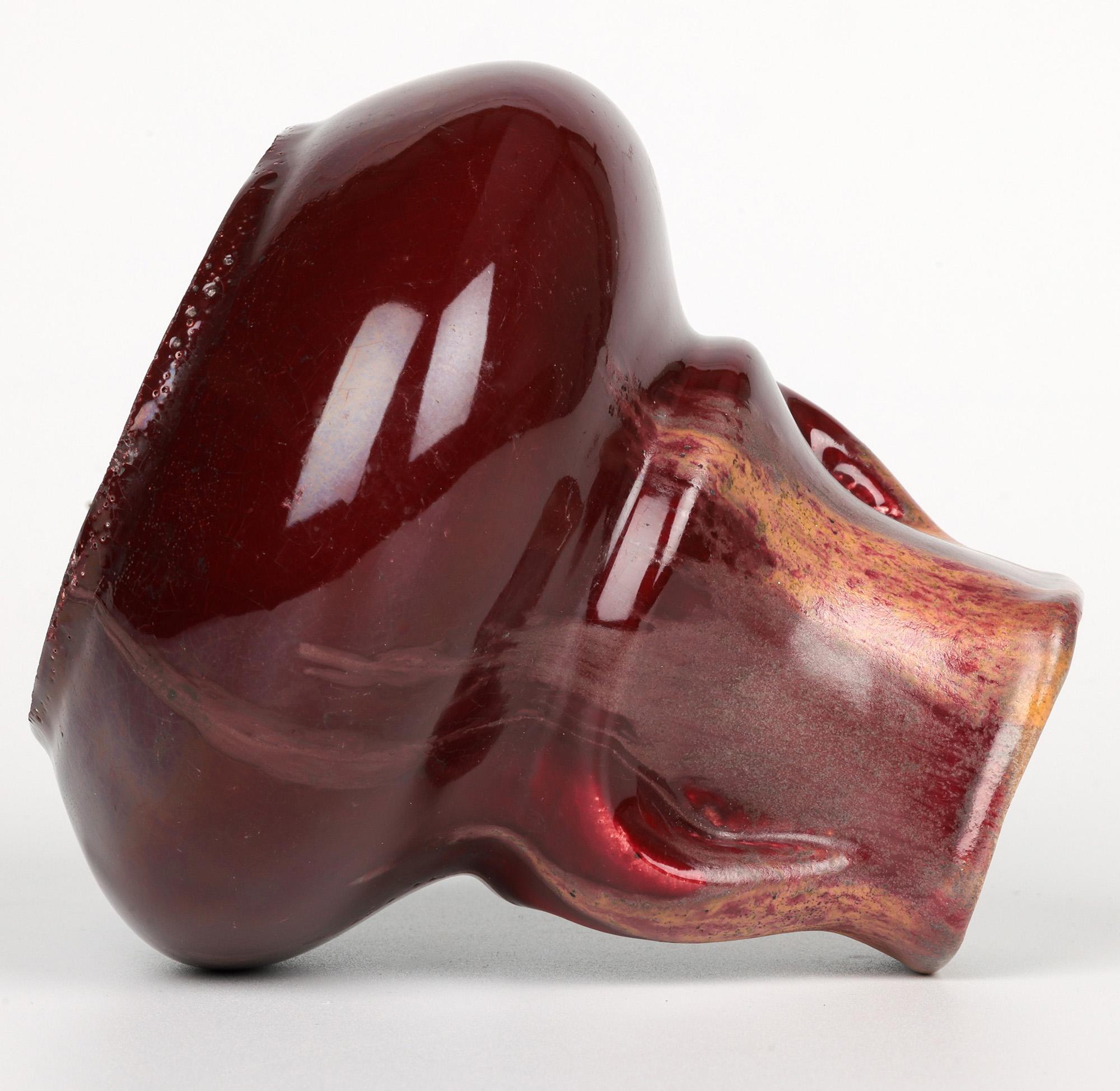 Belgian Art Nouveau Twin Handled Flambe Glazed Art Pottery Vase For Sale 5