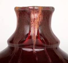 Belgian Art Nouveau Twin Handled Flambe Glazed Art Pottery Vase