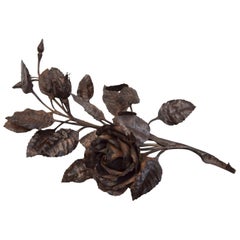 Belgian Art Nouveau Wrought Iron Rose Sculpture by Louis Van Broeckel