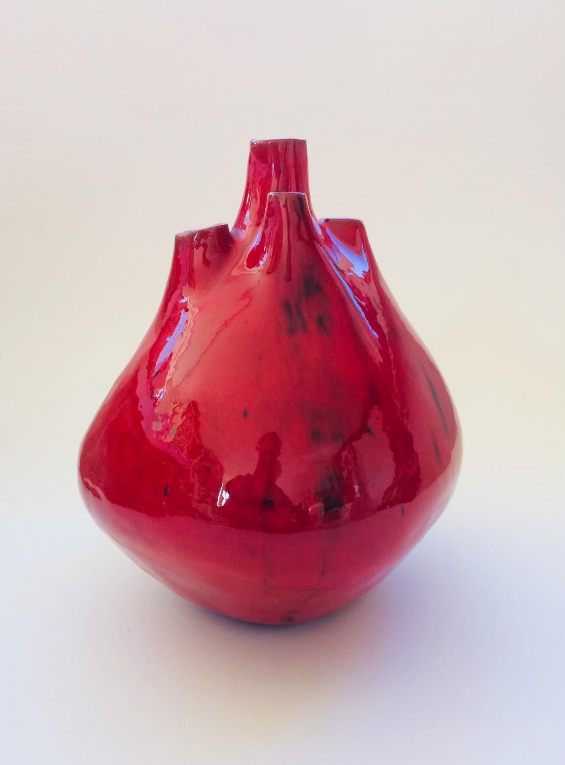 Belgian Art Pottery Studio Spout Vase by Hugria Ceramics Laarne 1960's For Sale 5