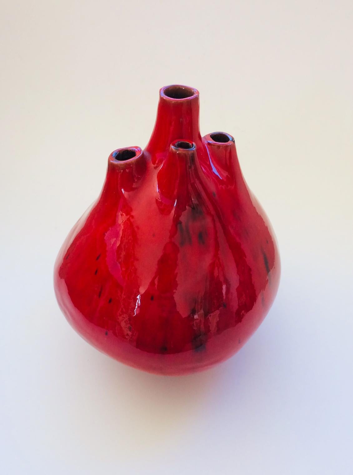 Belgian Art Pottery Studio Spout Vase by Hugria Ceramics Laarne 1960's For Sale 6