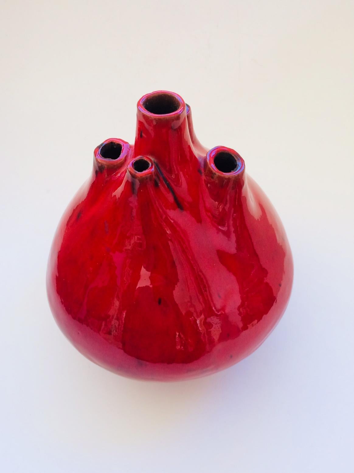 Mid-20th Century Belgian Art Pottery Studio Spout Vase by Hugria Ceramics Laarne 1960's For Sale