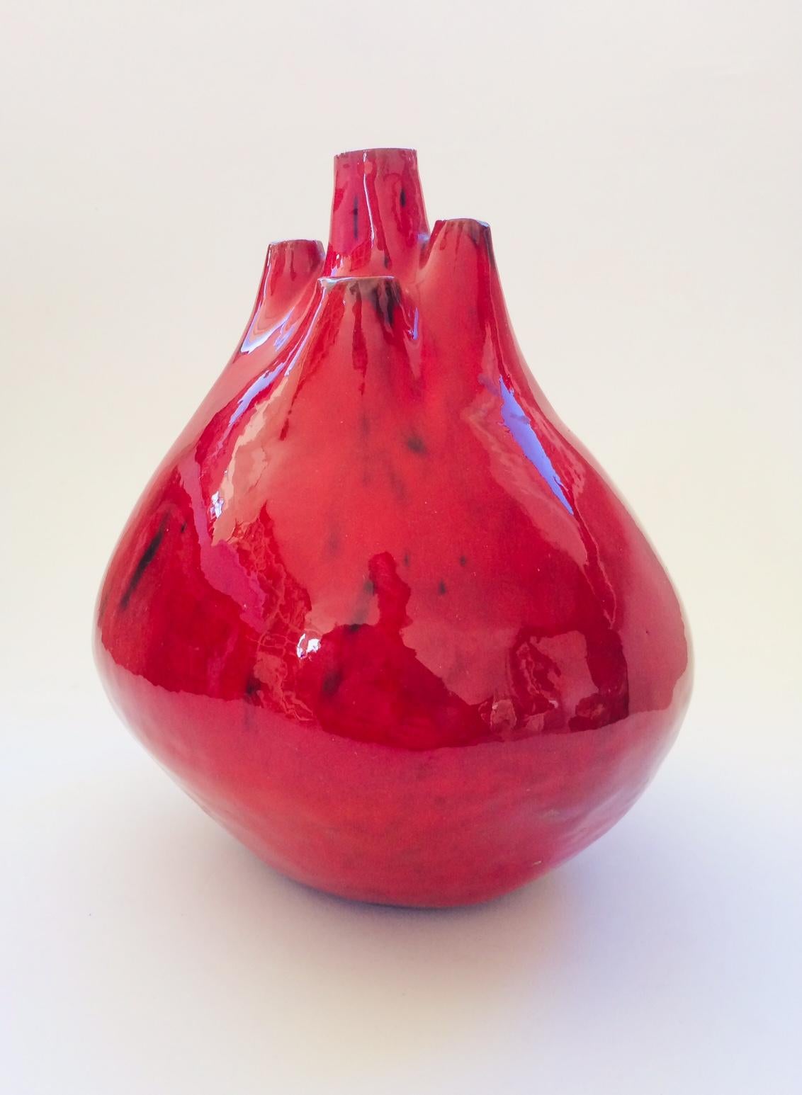Belgian Art Pottery Studio Spout Vase by Hugria Ceramics Laarne 1960's For Sale 1