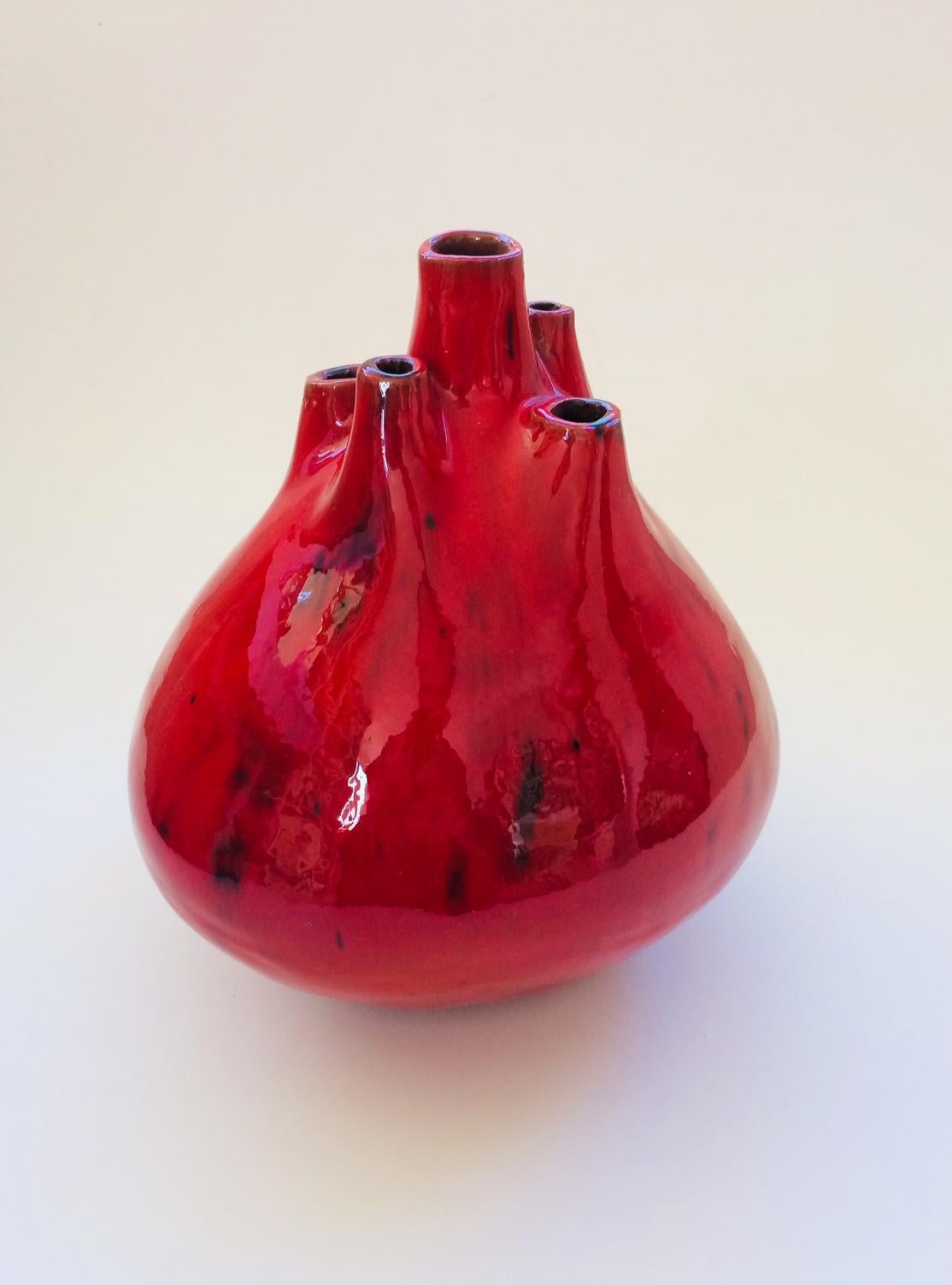 Belgian Art Pottery Studio Spout Vase by Hugria Ceramics Laarne 1960's For Sale 3