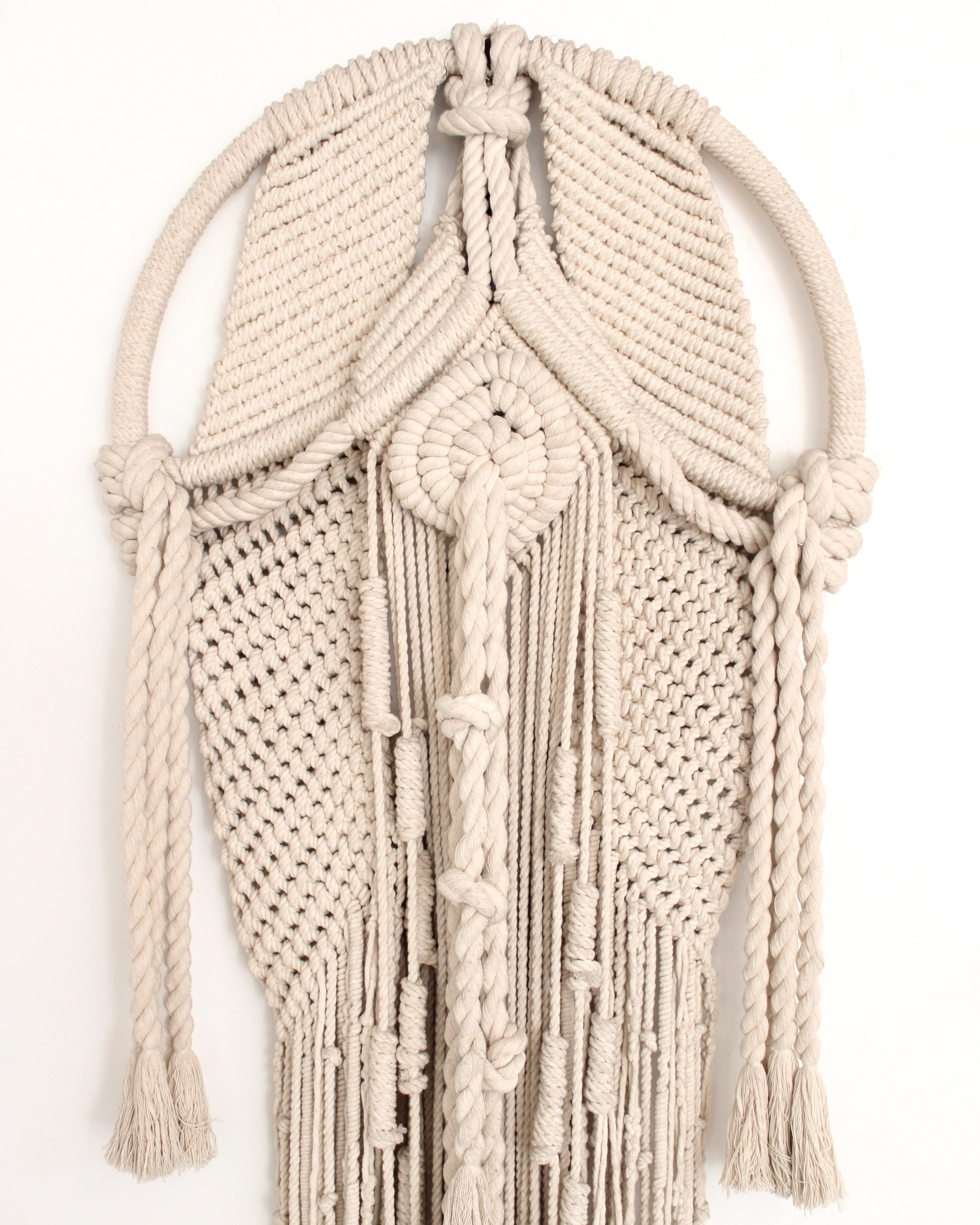 Organic Modern Belgian Artist Lieva Bostoen Hand Woven Cream Macrame Wall Tapestry Sculpture