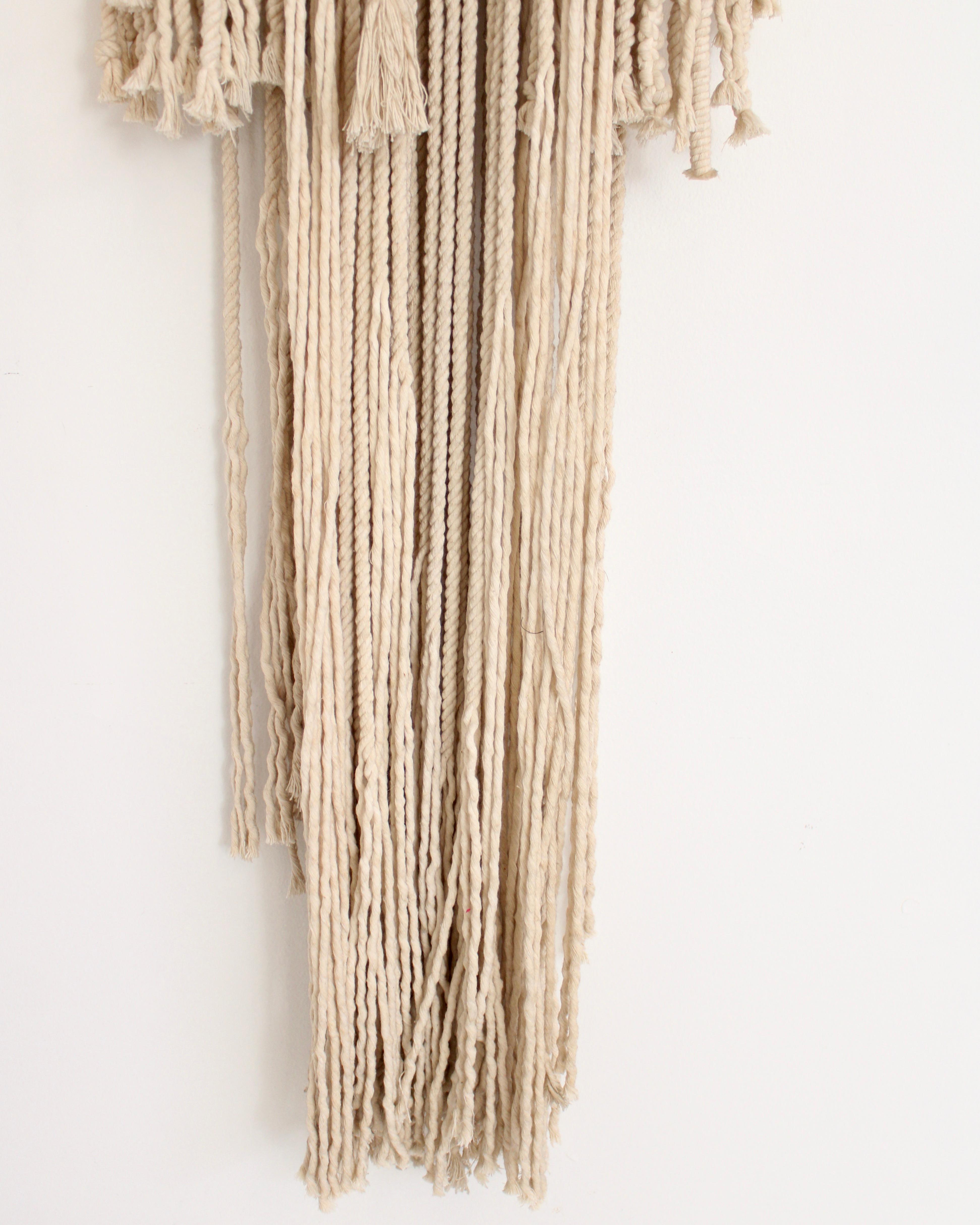 Belgian Artist Lieva Bostoen Hand Woven Cream Macrame Wall Tapestry Sculpture In Good Condition In Chicago, IL