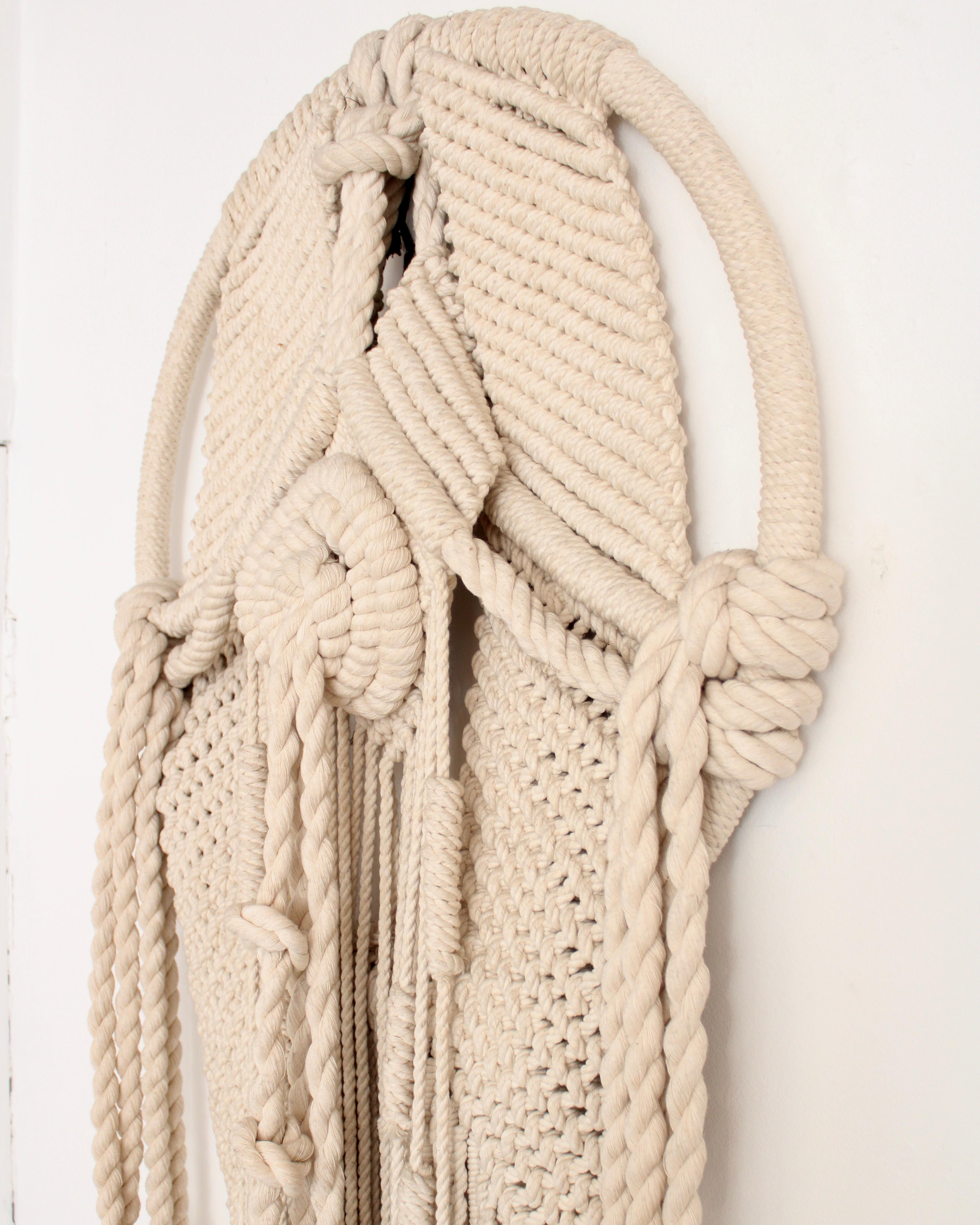 Mid-20th Century Belgian Artist Lieva Bostoen Hand Woven Cream Macrame Wall Tapestry Sculpture