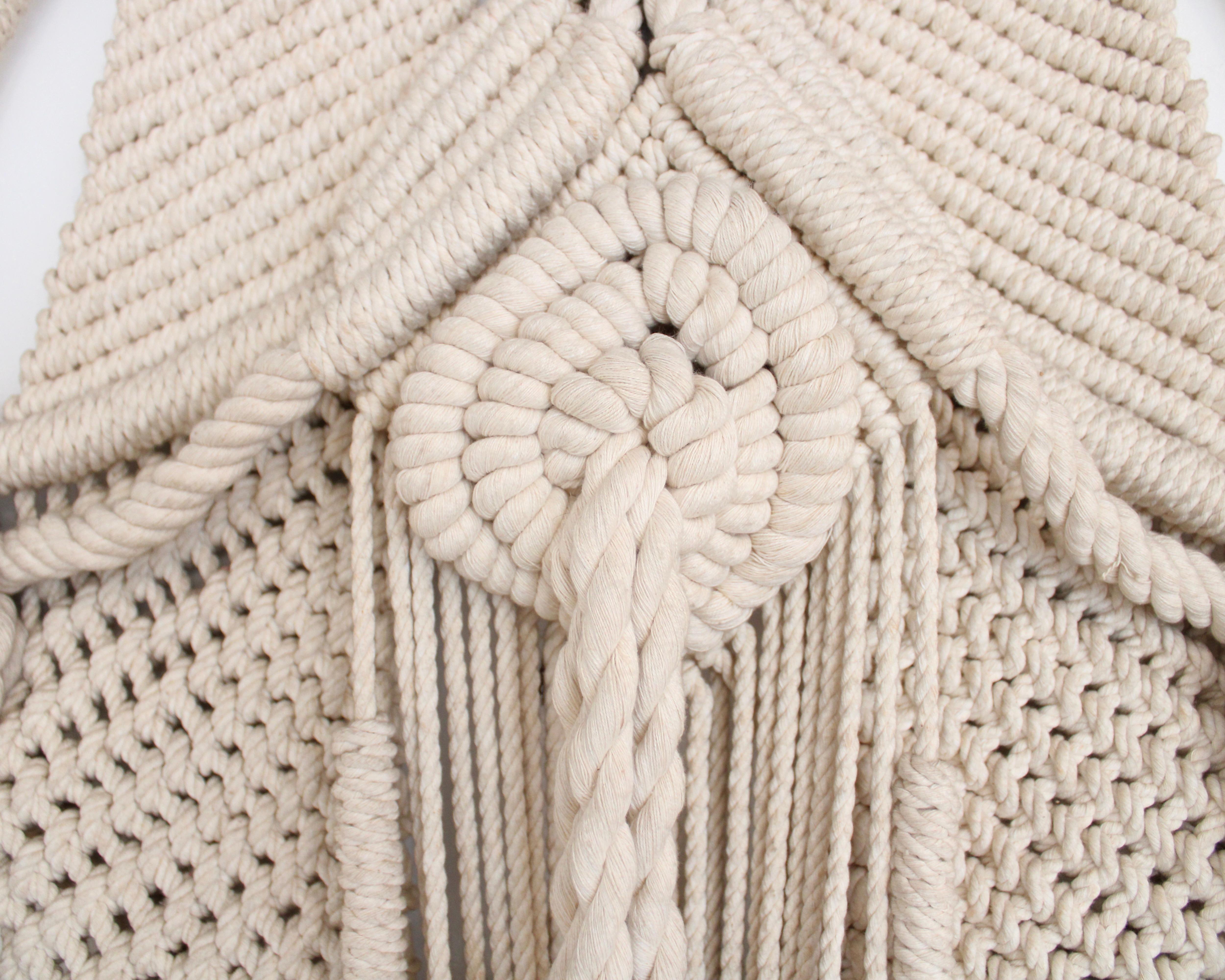 Cotton Belgian Artist Lieva Bostoen Hand Woven Cream Macrame Wall Tapestry Sculpture