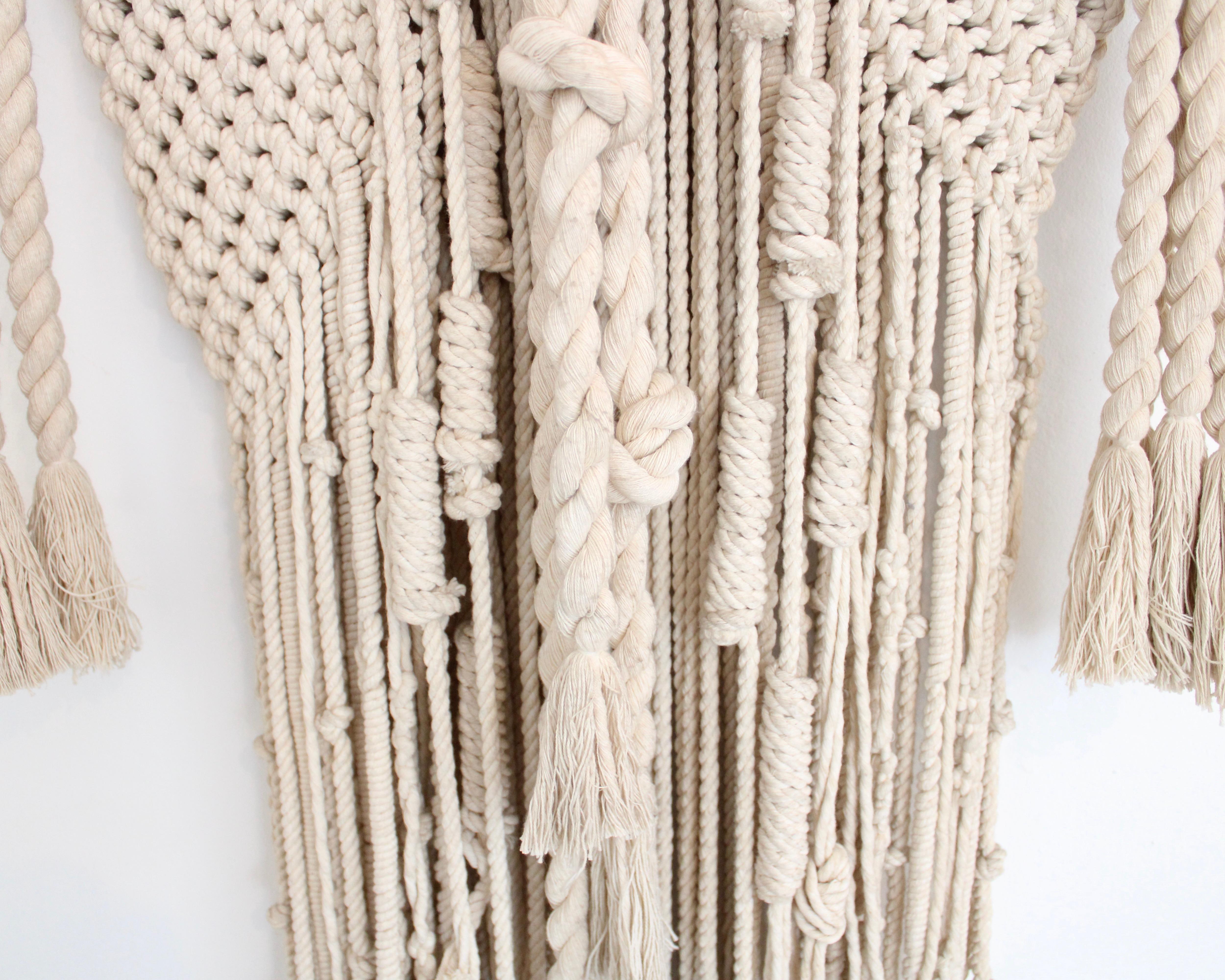 Belgian Artist Lieva Bostoen Hand Woven Cream Macrame Wall Tapestry Sculpture 1