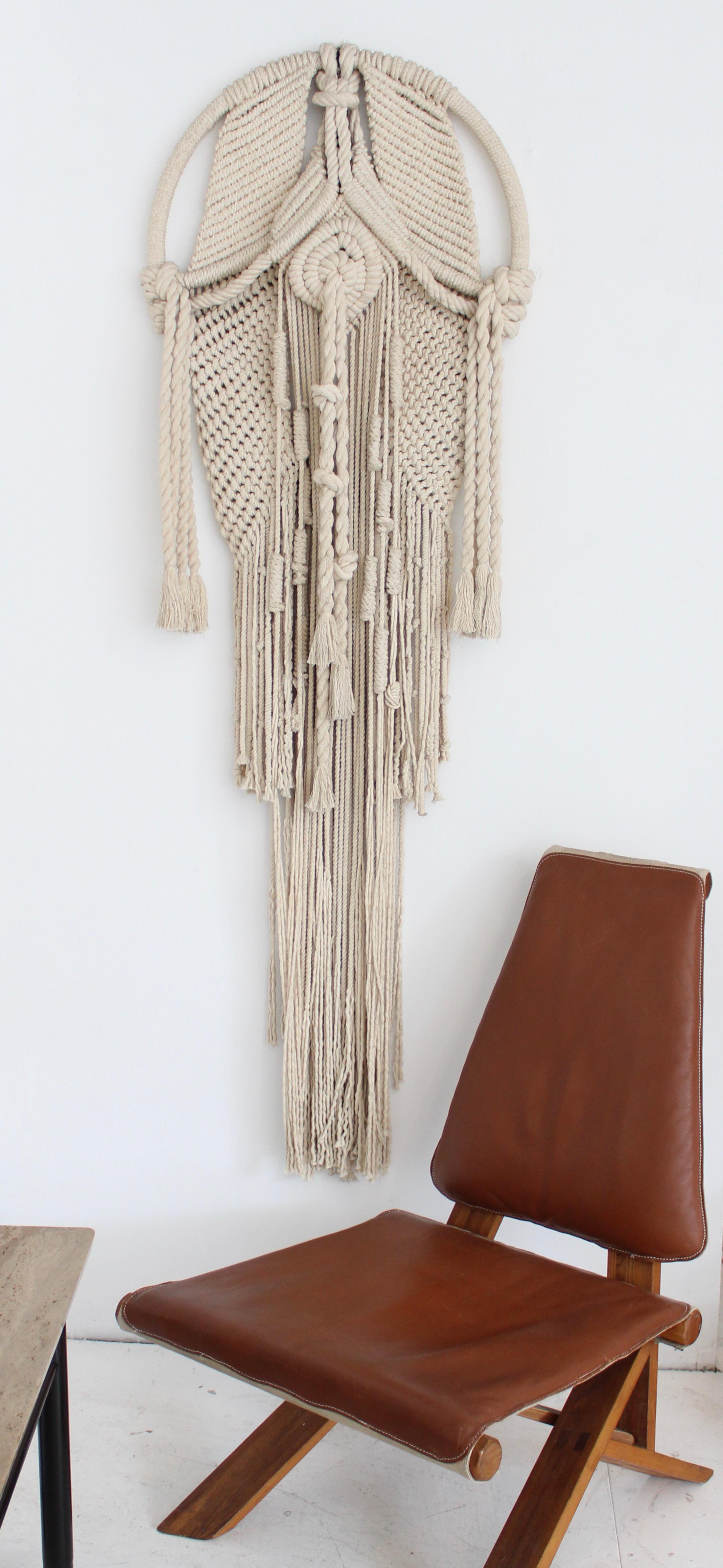 Belgian Artist Lieva Bostoen Hand Woven Cream Macrame Wall Tapestry Sculpture 2