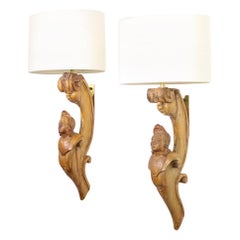 Flemish Baroque Carved Wood Espagnolet Wall Sconces