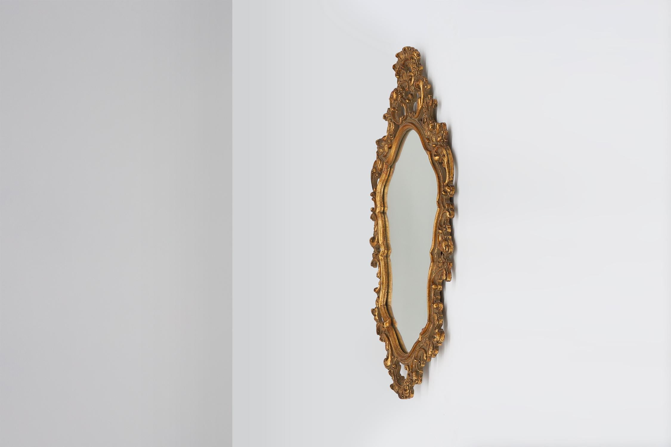 Mid-20th Century Belgian Baroque Gold Framed Oval Mirror, 1950s For Sale