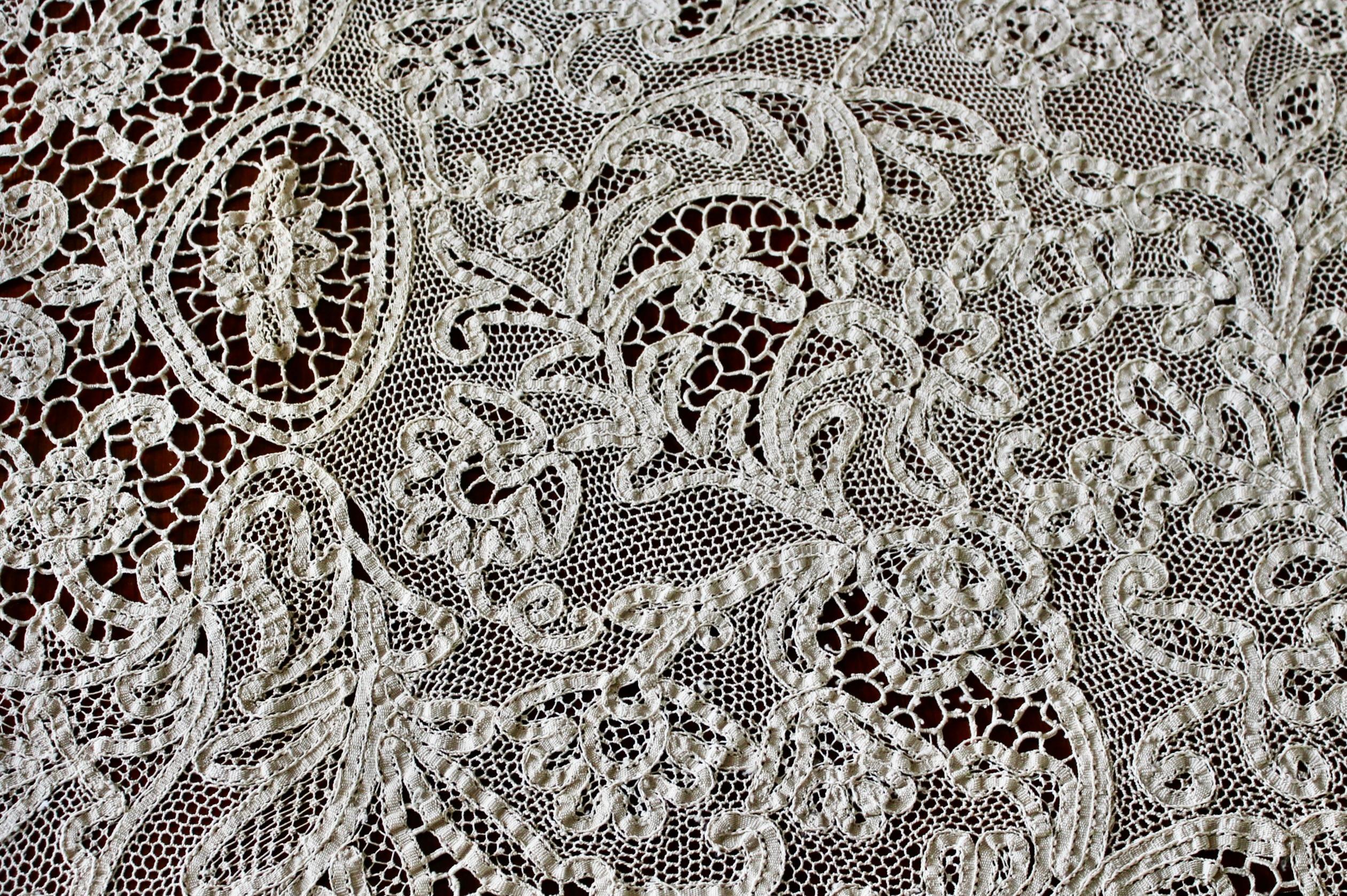 19th Century Belgian Battenberg Lace Tablecloth For Sale