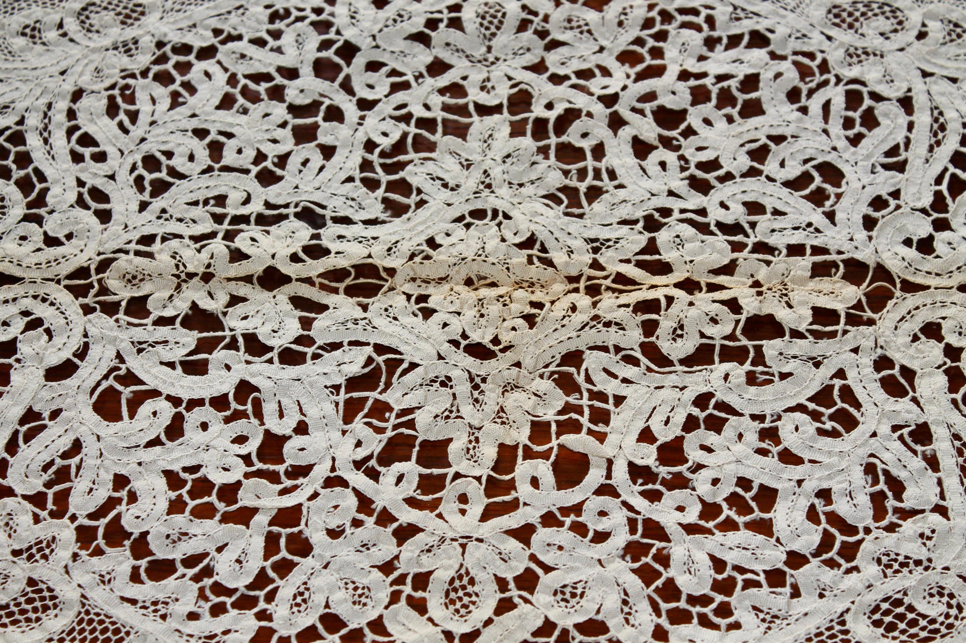 Belgian Battenberg Lace Tablecloth For Sale 2