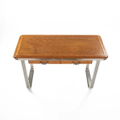 Belgian Bauhaus Desk in Beech with 2-3-Piece Re-Nickeled Tubular Frame, 1930s