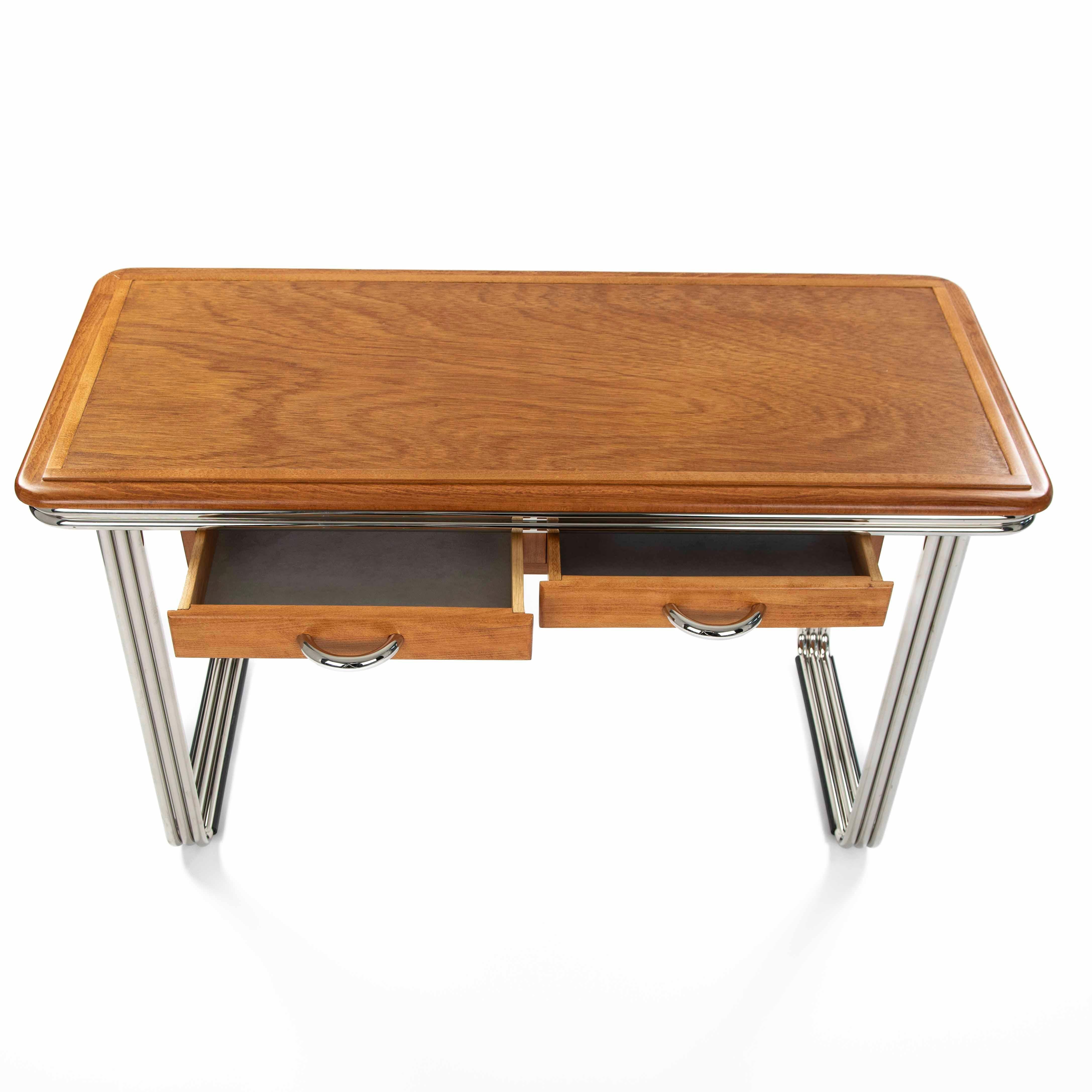 Belga Scrivania Bauhaus belga in Beeche con telaio tubolare riverniciato a 2-3 pezzi, anni '30 in vendita