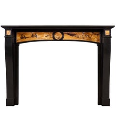 Belgian Black and Italian Siena Marble Fireplace Mantel