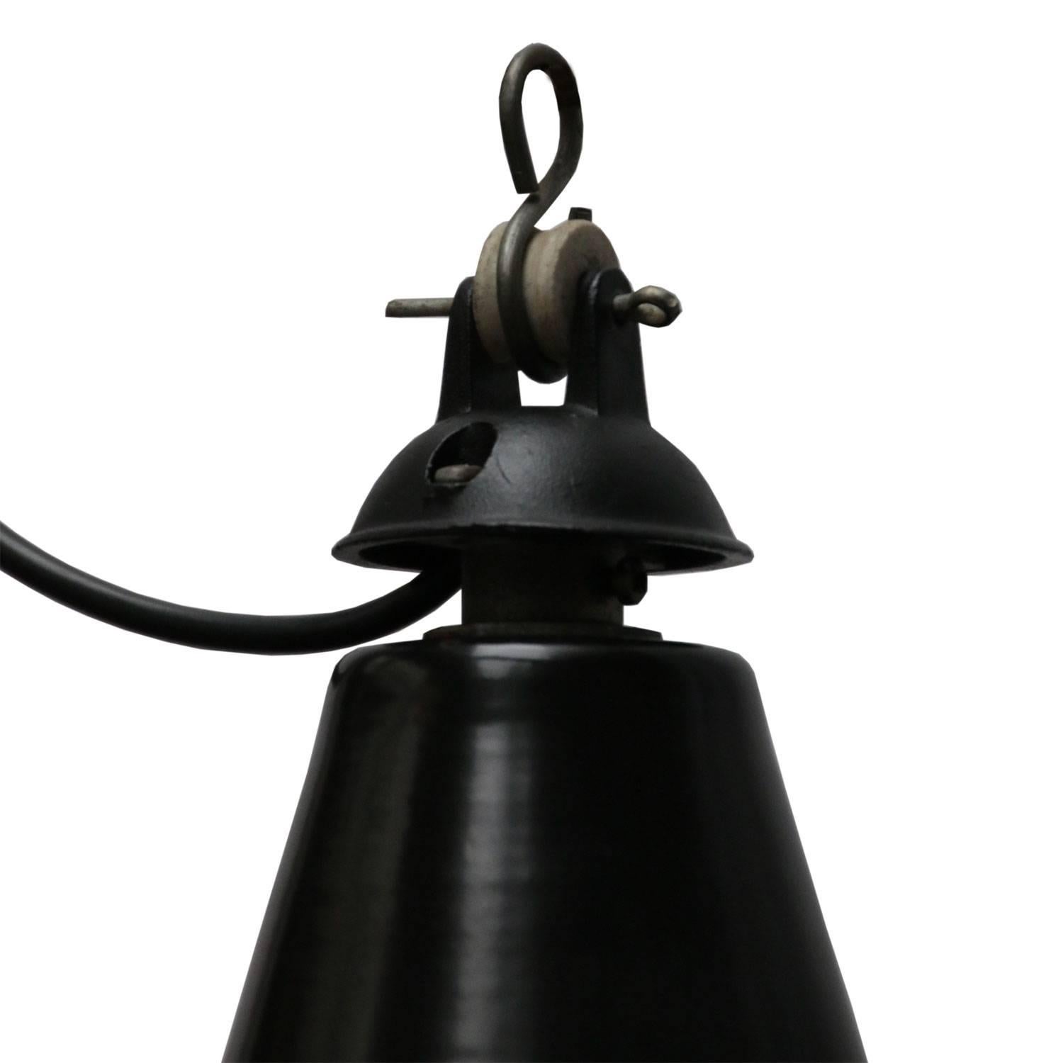 Belgian Black Enamel Vintage Industrial Pendant Lights For Sale 2