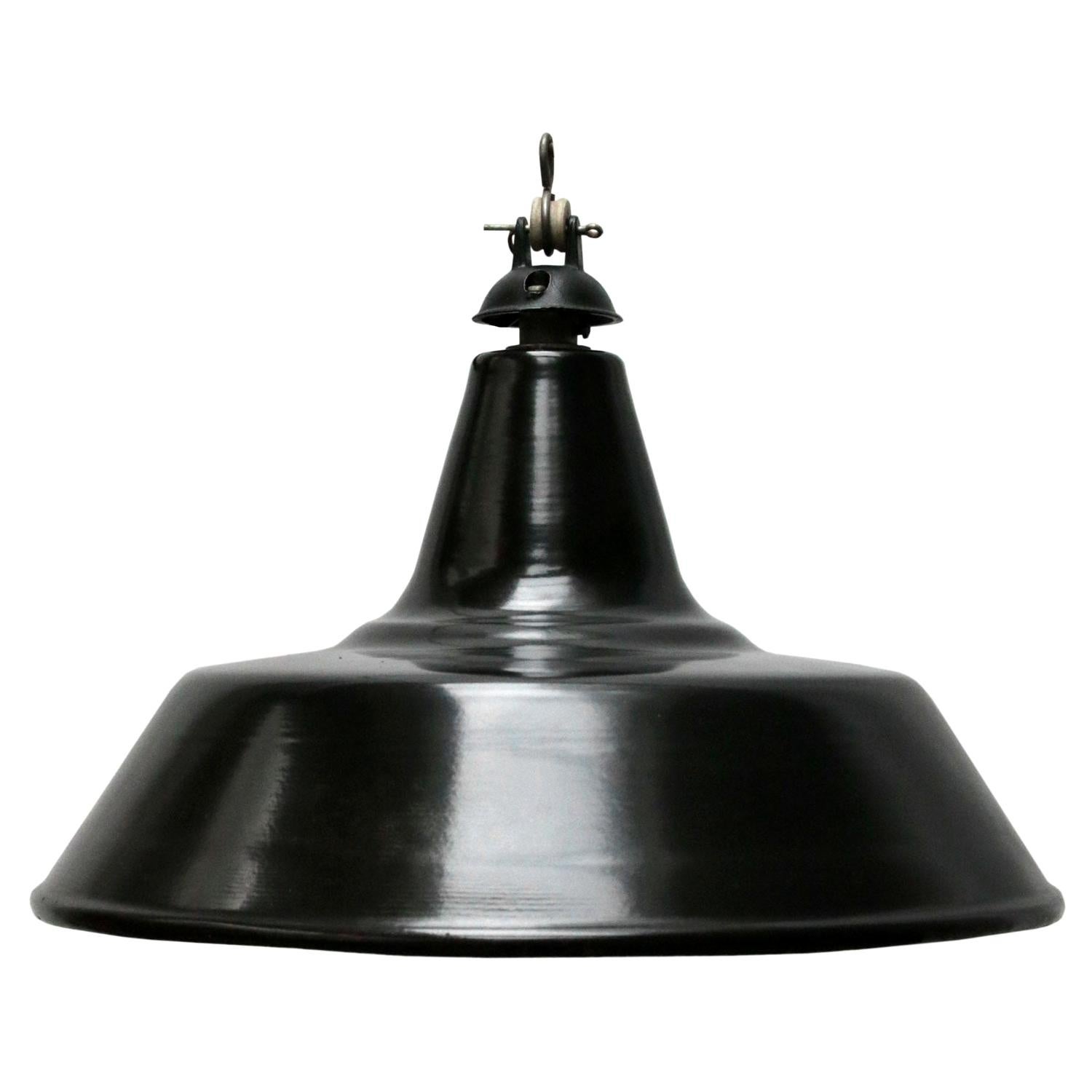 Belgian Black Enamel Vintage Industrial Pendant Lights