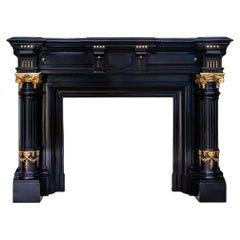 Belgian Black Fireplace with Gold Gilt Ormolu