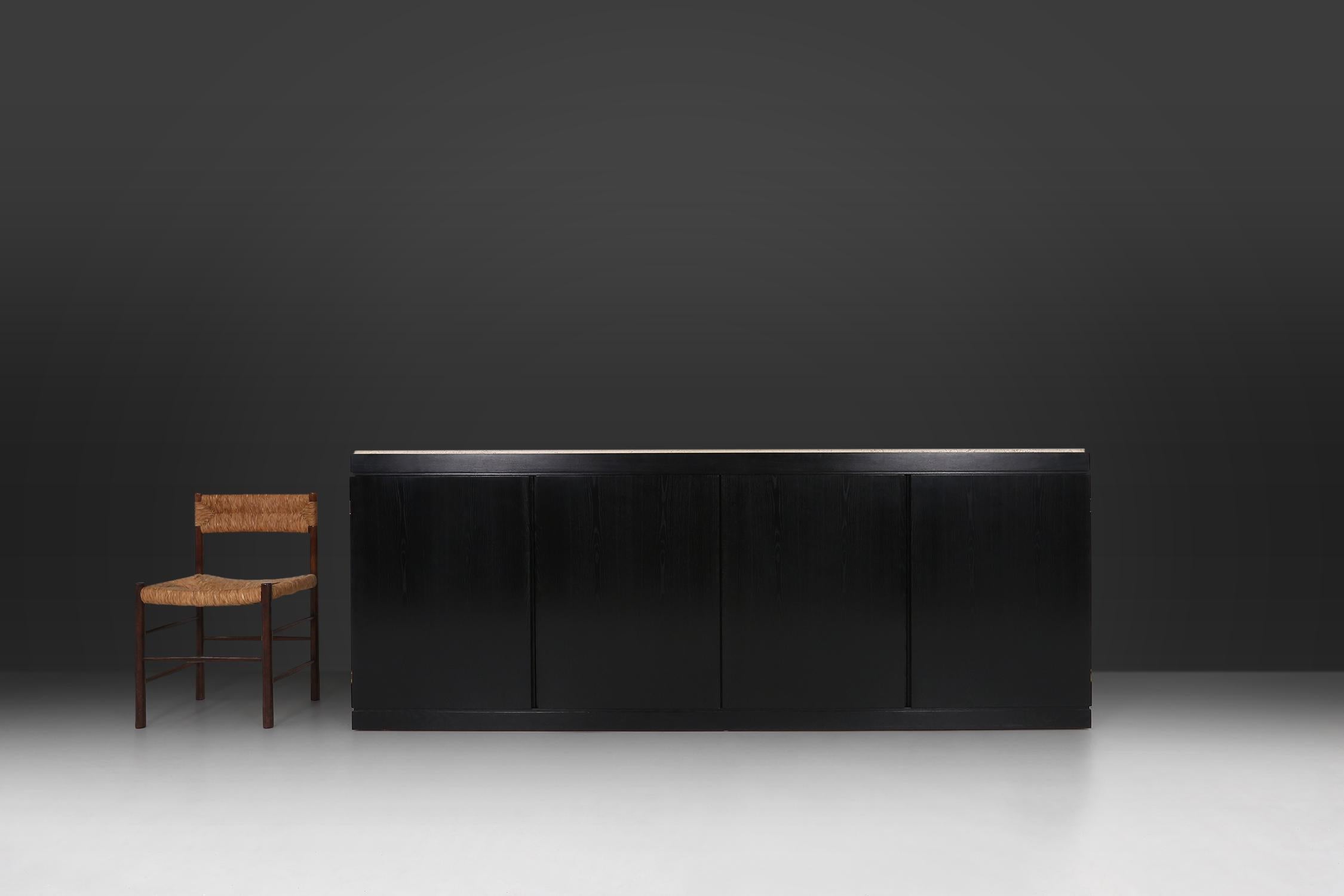 Belgian black lacquered oak sideboard 1970 In Good Condition For Sale In Meulebeke, BE