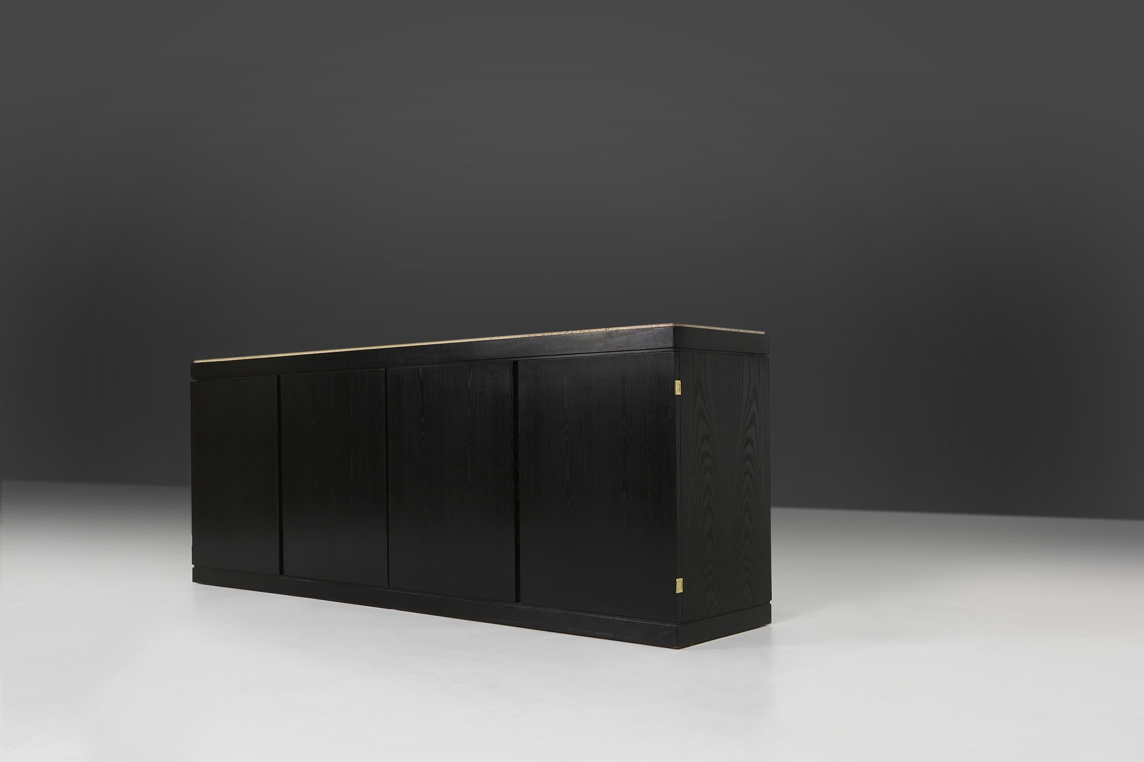 Late 20th Century Belgian black lacquered oak sideboard 1970 For Sale