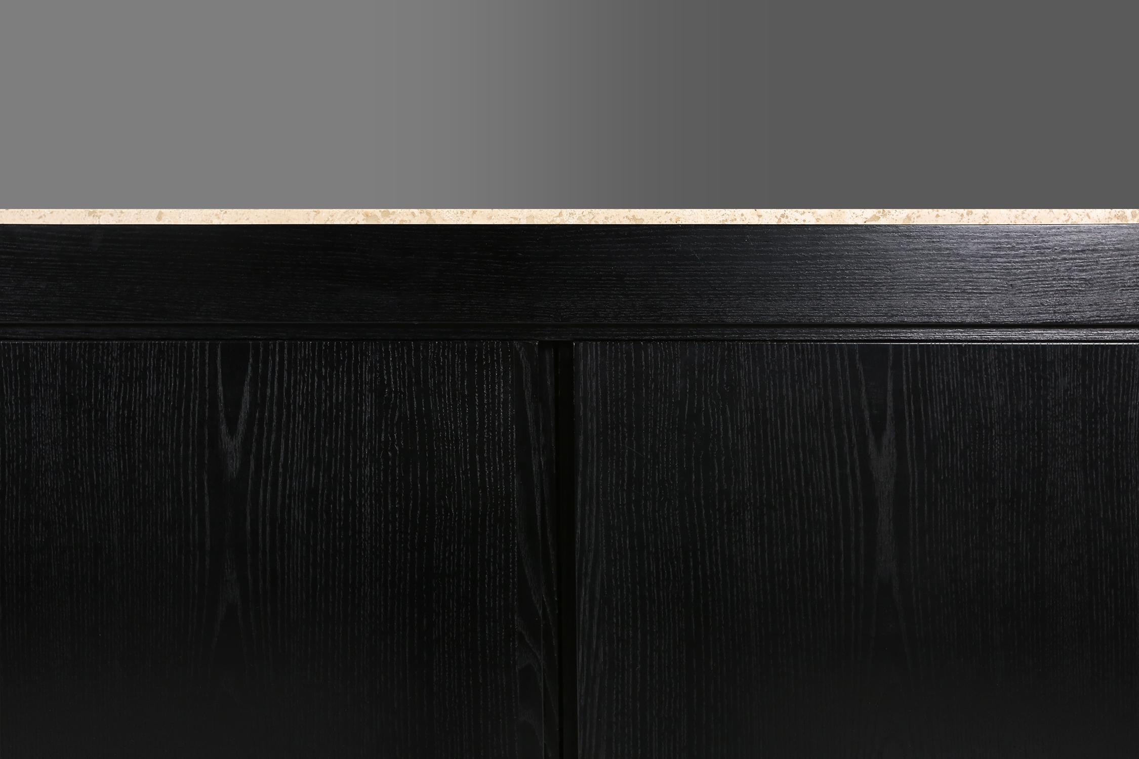 Travertine Belgian black lacquered oak sideboard 1970 For Sale