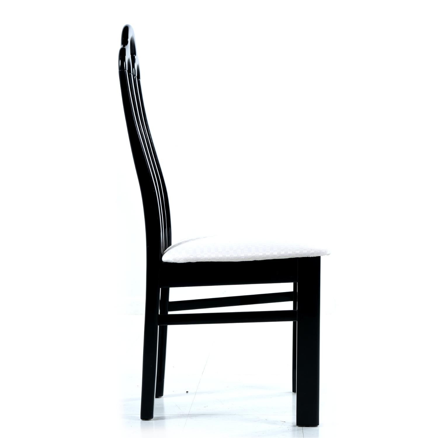 Hardwood Belgian Black Marble Dining Table & Asian Modern Black Lacquer Dining Chairs Set For Sale