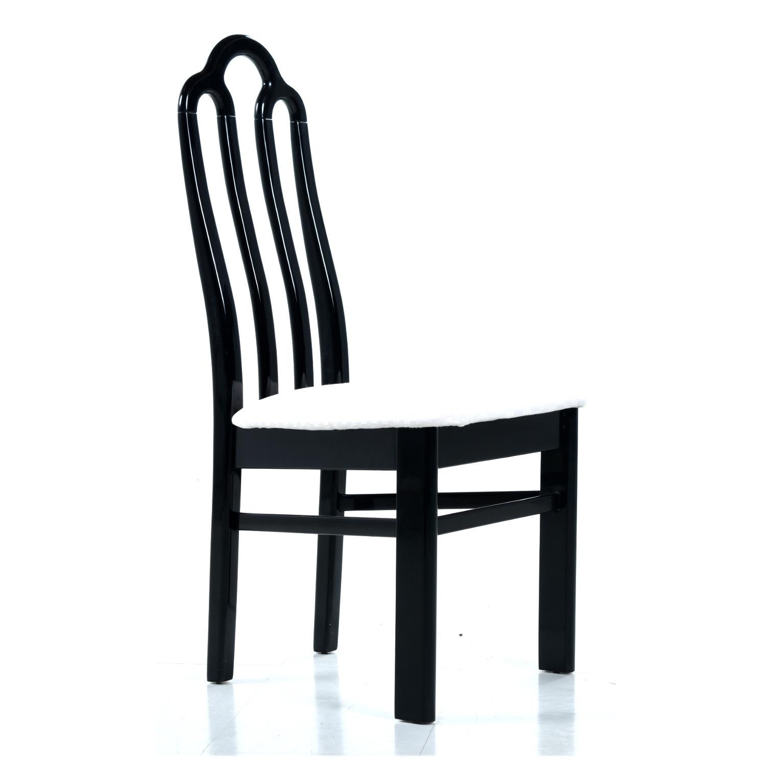 Belgian Black Marble Dining Table & Asian Modern Black Lacquer Dining Chairs Set For Sale 2
